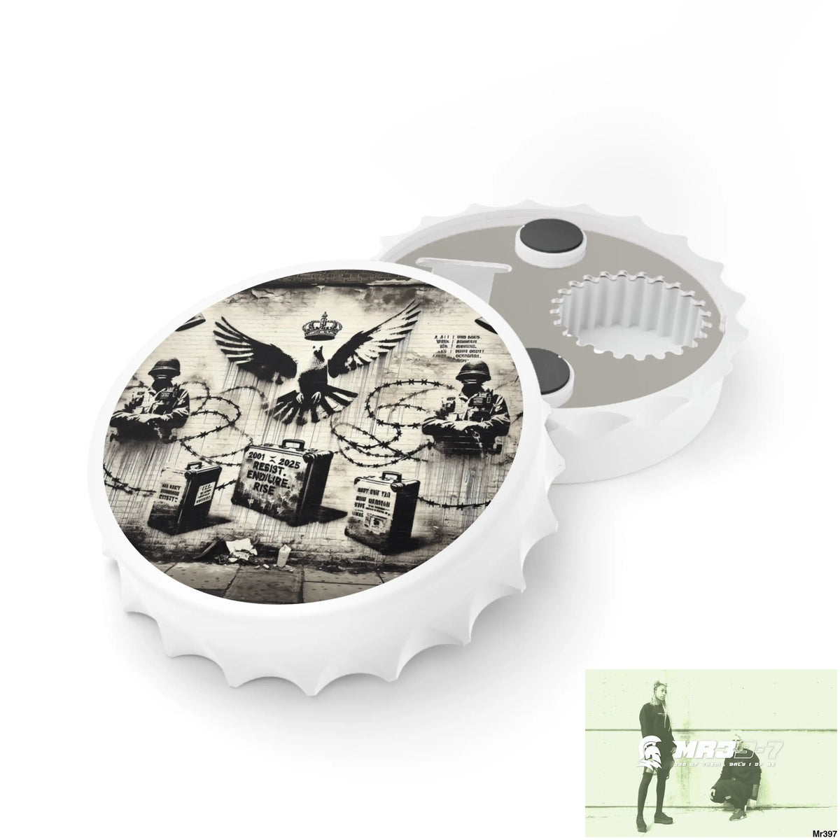My life My Deaths Their plans failed 2001-2025 Banksy Inspired Magnetic Bottle Opener One size / White Accessories