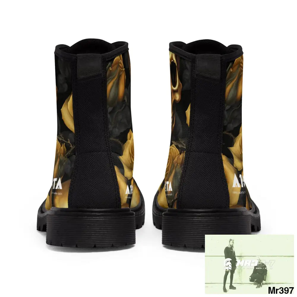 No 2 A1- peace Sparta Gothic Skulls and Gold Roses Canvas Boots AOP Shoes