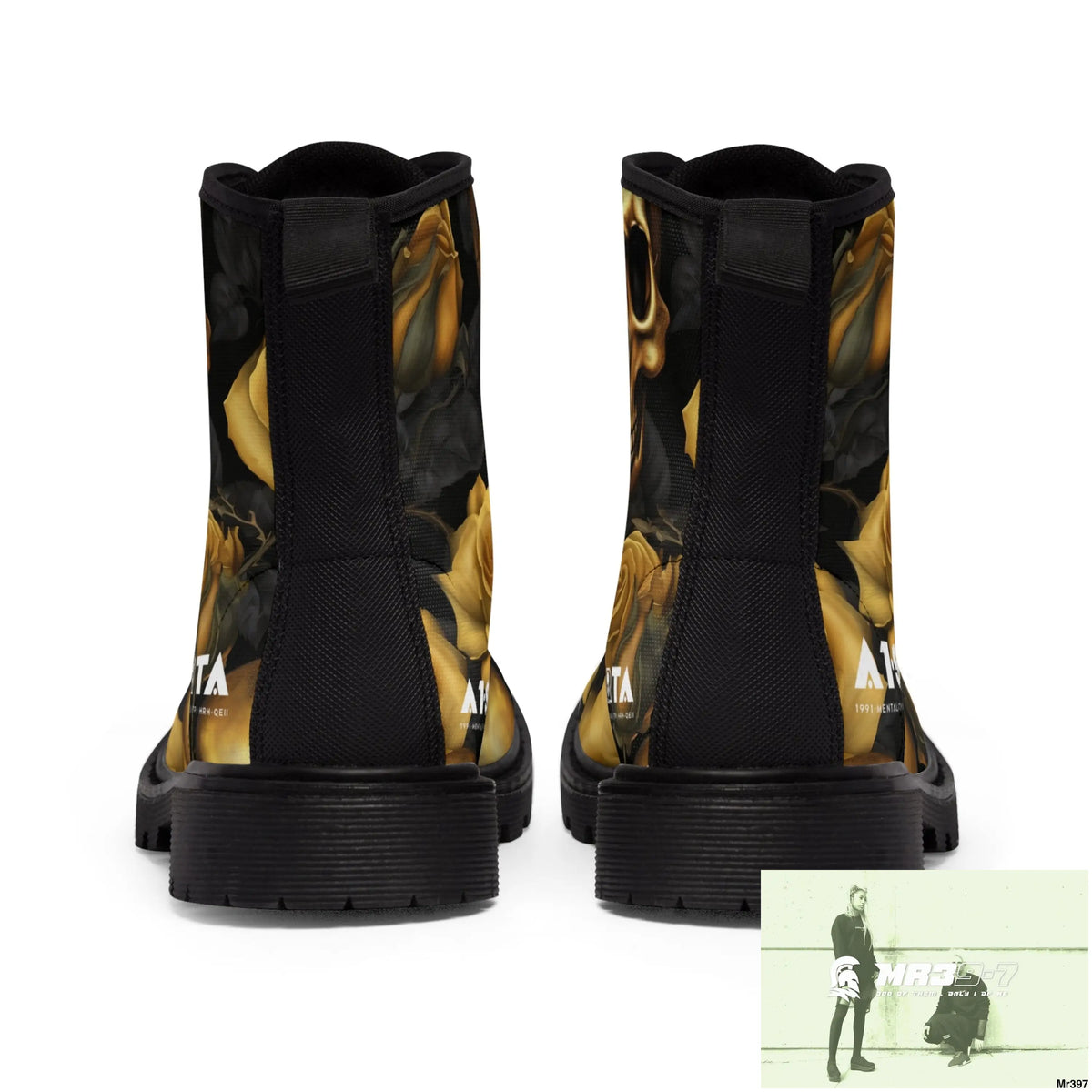 No 2 A1- peace Sparta Gothic Skulls and Gold Roses Canvas Boots AOP Shoes