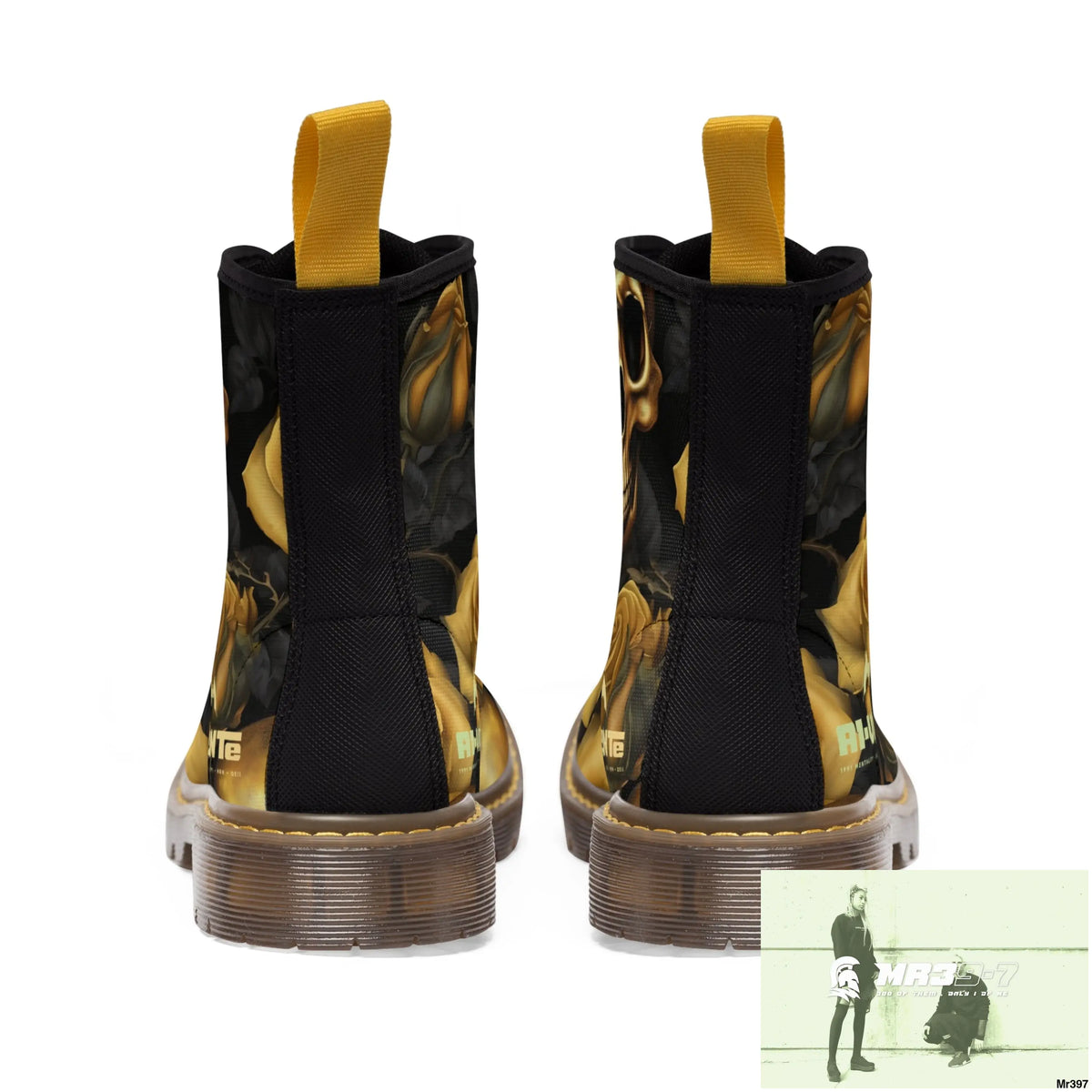 No 2 A1-Vigilante Gothic Skulls and Gold Roses Canvas Boots AOP Shoes