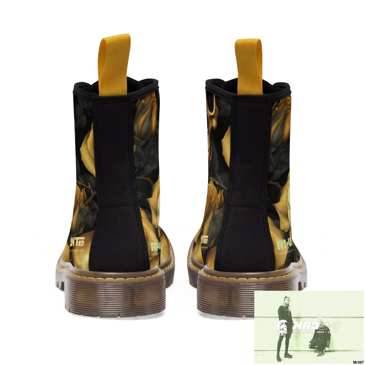 No 2 A1-Vigilante Sparta Gothic Skulls and Gold Roses Canvas Boots AOP Shoes