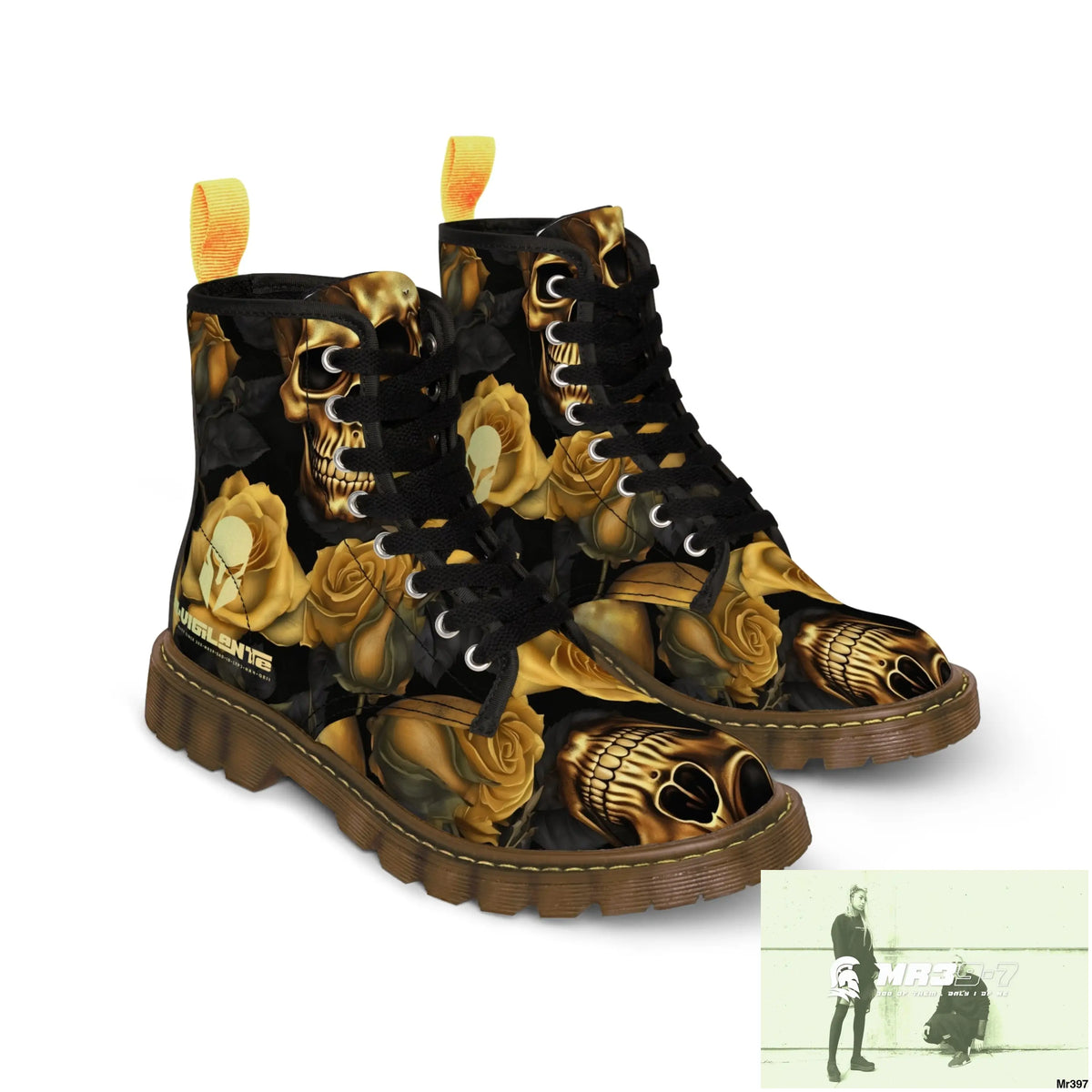 No 2 A1-Vigilante Sparta Gothic Skulls and Gold Roses Canvas Boots AOP Shoes