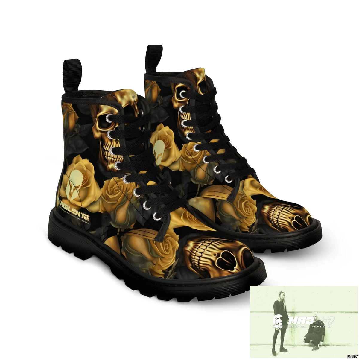 No 2 A1-Vigilante Sparta Gothic Skulls and Gold Roses Canvas Boots AOP Shoes