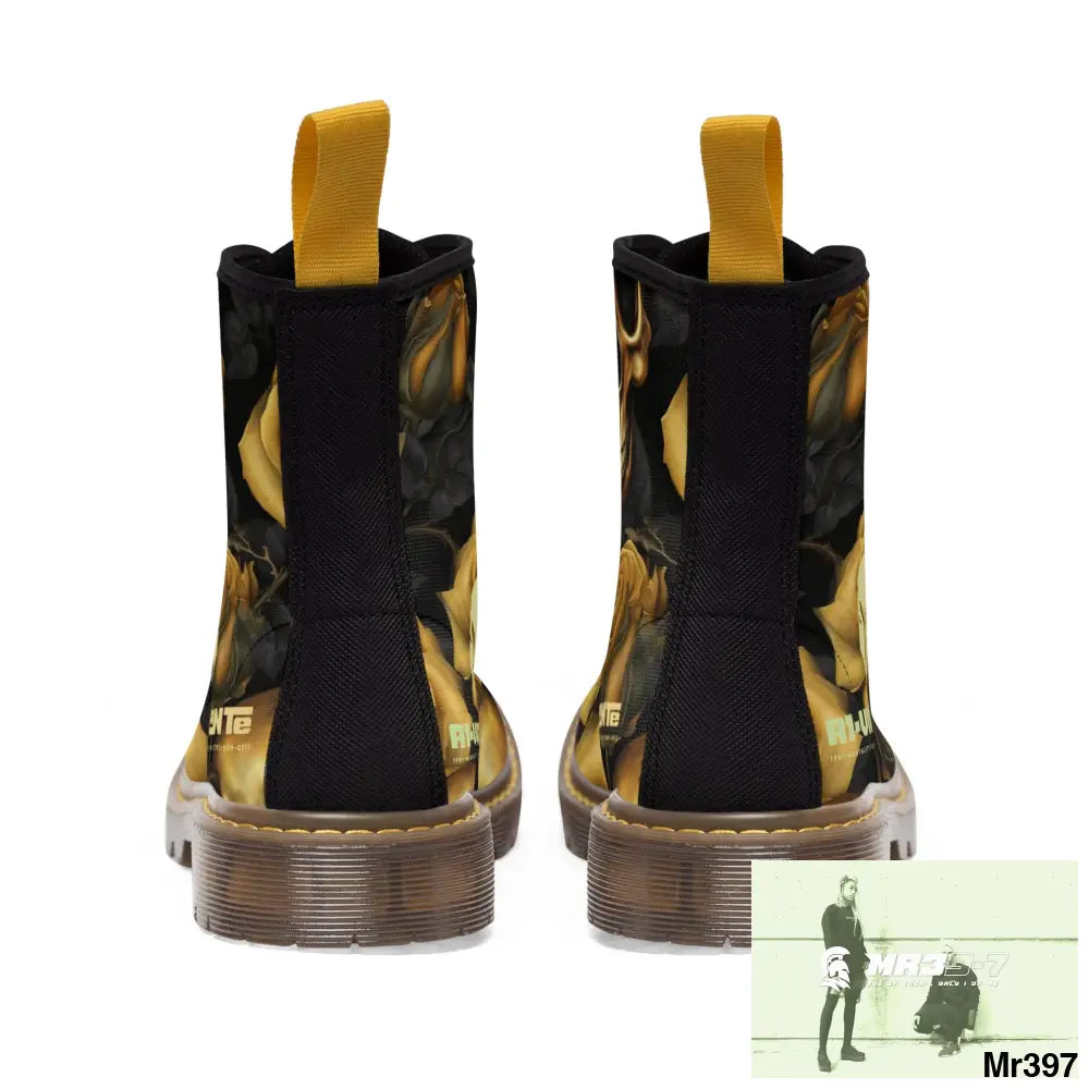 No 2 A1-Vigilante Sparta Gothic Skulls and Gold Roses Canvas Boots AOP Shoes