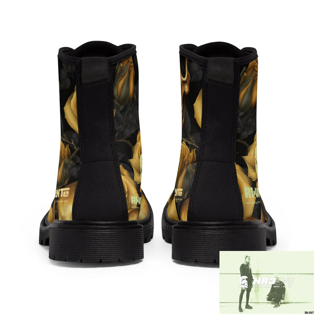 No 2 A1-Vigilante Sparta Gothic Skulls and Gold Roses Canvas Boots AOP Shoes