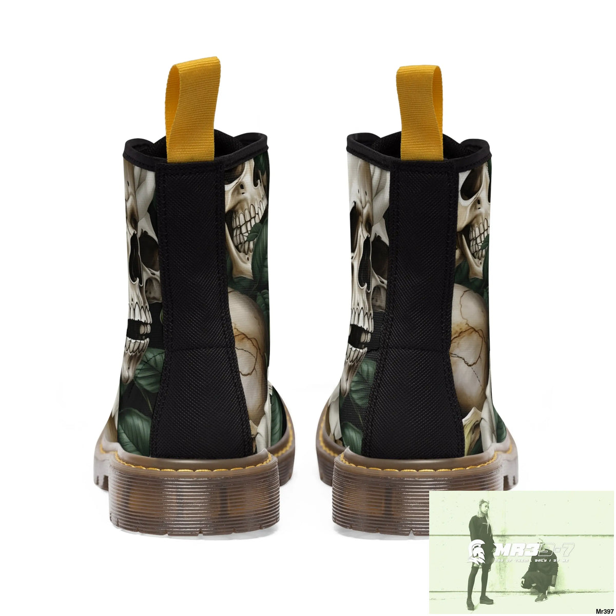 No 2 Gothic Skull and White Roses Canvas Boots AOP Shoes