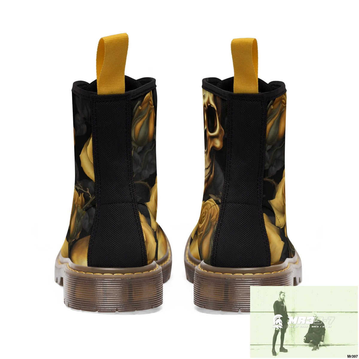 No 2 Gothic Skulls and Gold Roses Canvas Boots AOP Shoes
