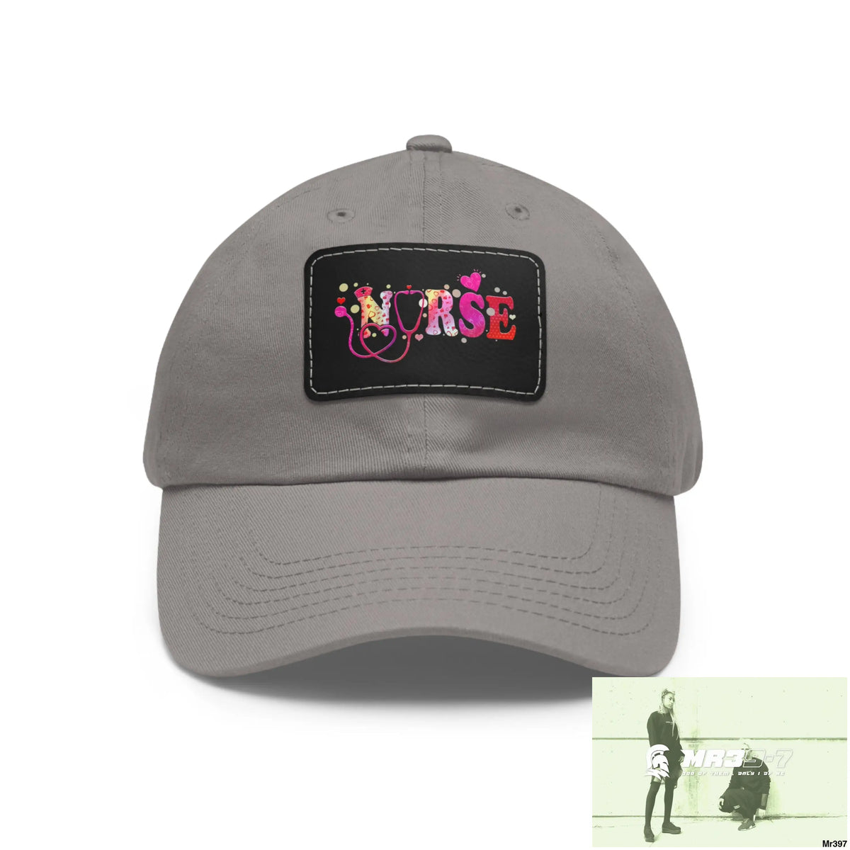 Nurse Love Dad Hat with Leather Patch (Rectangle) Grey / Black patch / Rectangle / One size Hats