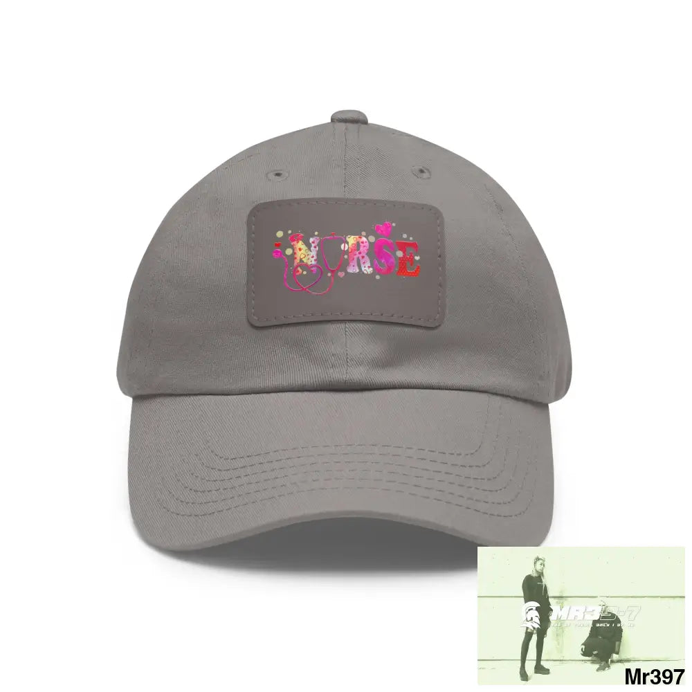 Nurse Love Dad Hat with Leather Patch (Rectangle) Grey / Grey patch / Rectangle / One size Hats