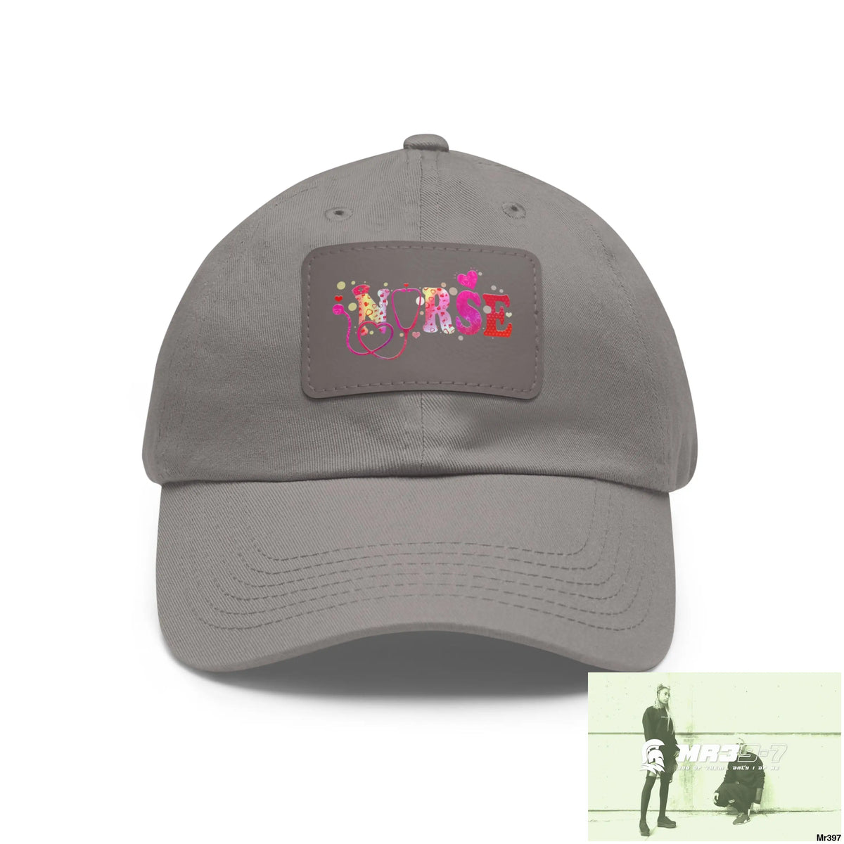 Nurse Love Dad Hat with Leather Patch (Rectangle) Grey / Grey patch / Rectangle / One size Hats