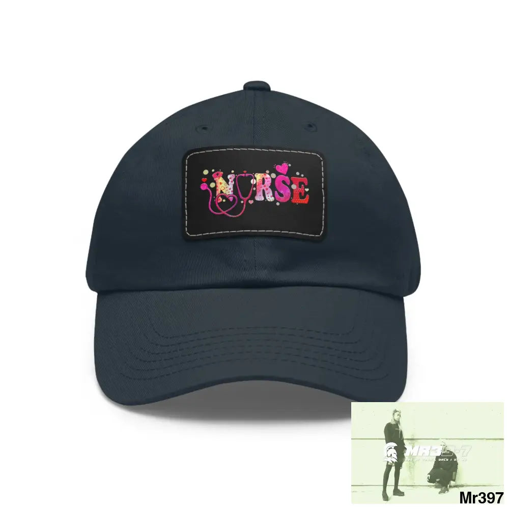 Nurse Love Dad Hat with Leather Patch (Rectangle) Navy / Black patch / Rectangle / One size Hats