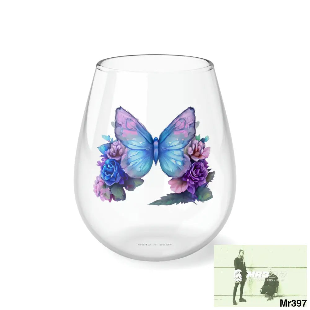 Pink Blue and Purple Butterfly Stemless Wine Glass 11.75oz 11.75oz Mug
