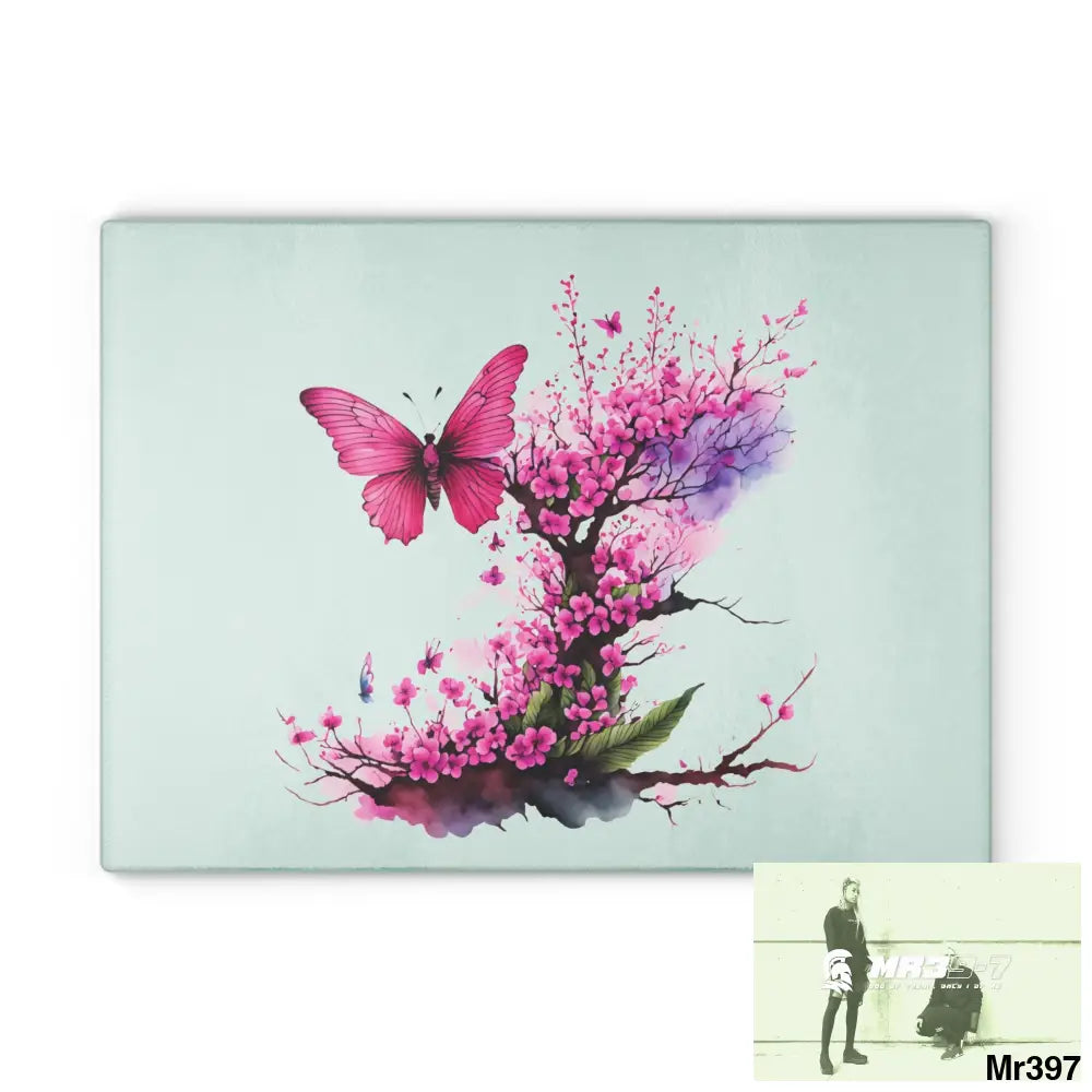 Pink Butterfly on Ornemental cherry tree branch Cutting Board 11’’ x 15’’ / Rectangle Home Decor