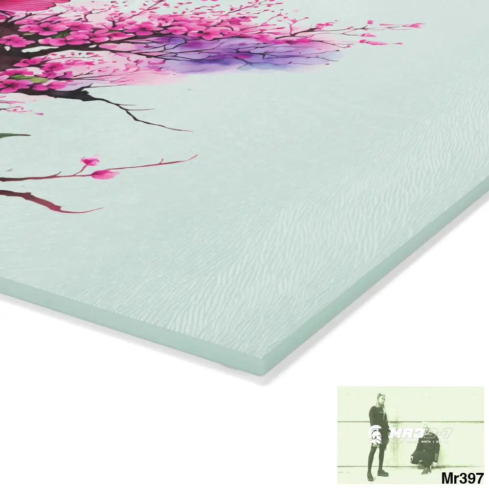 Pink Butterfly on Ornemental cherry tree branch Cutting Board Home Decor