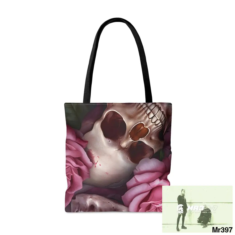 Pink Gothic Skulls & Roses Tote Bag (AOP) Bags
