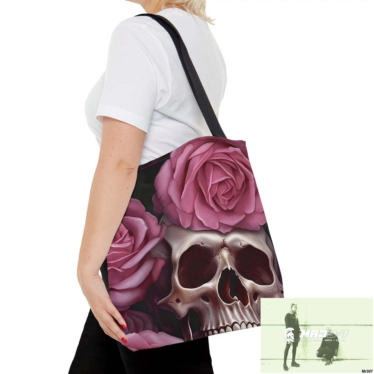 Pink Gothic Skulls & Roses Tote Bag (AOP) Bags