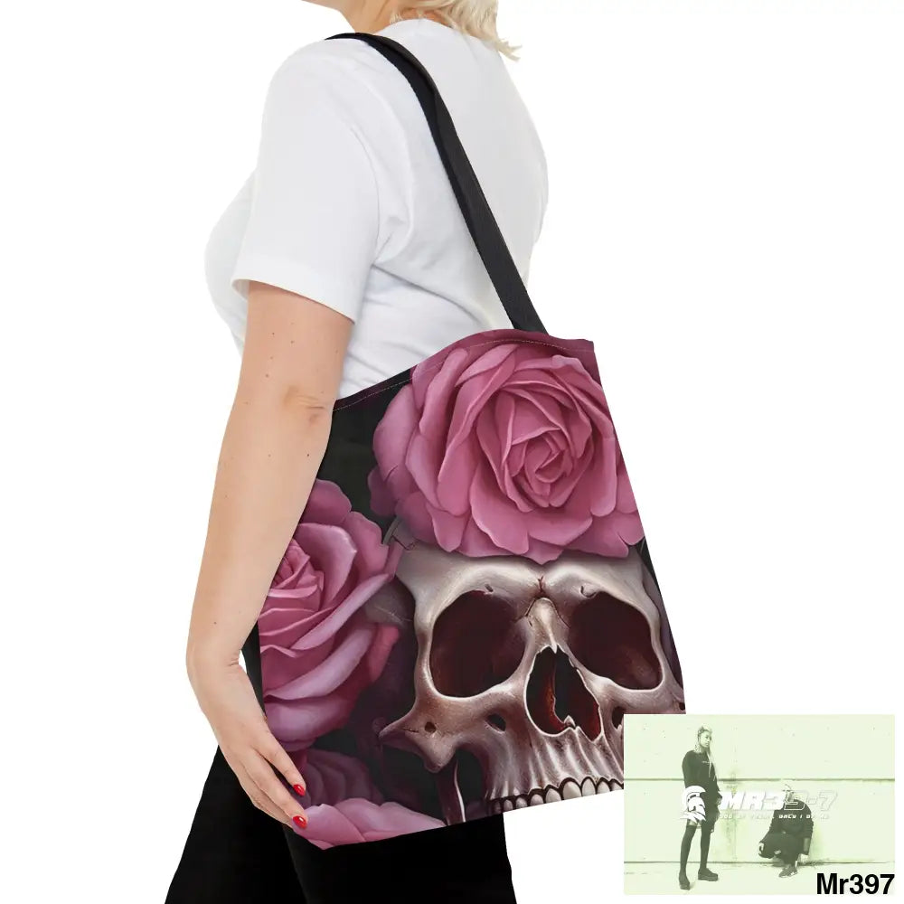 Pink Gothic Skulls & Roses Tote Bag (AOP) Bags