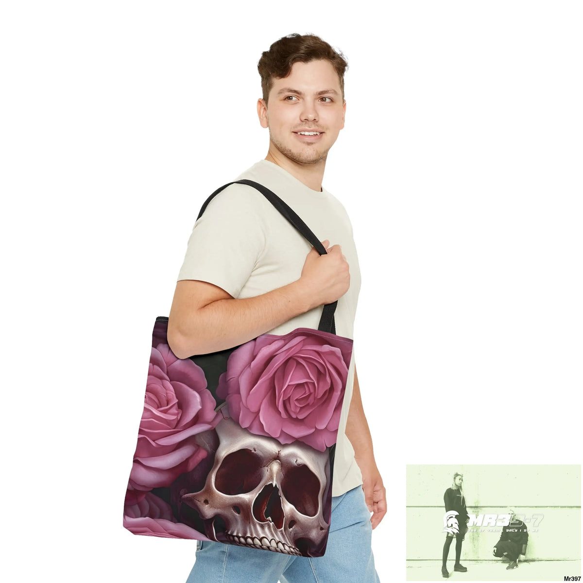 Pink Gothic Skulls & Roses Tote Bag (AOP) Bags