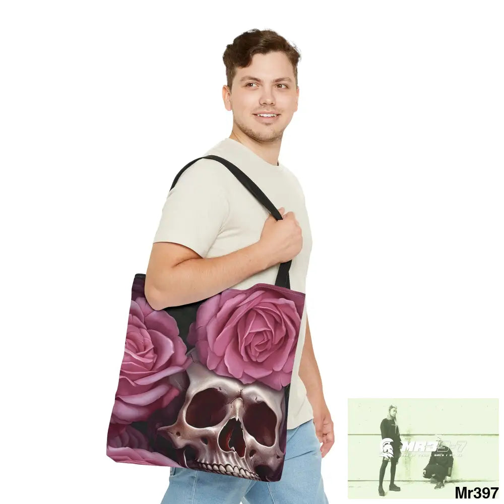 Pink Gothic Skulls & Roses Tote Bag (AOP) Bags