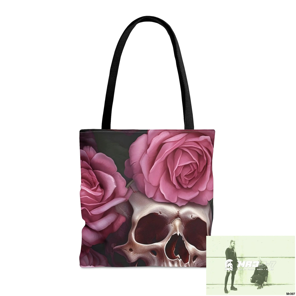 Pink Gothic Skulls & Roses Tote Bag (AOP) Medium Bags