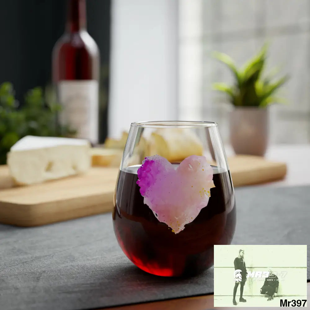 Plastered paint watercolour heart graphic Stemless Wine Glass 11.75oz 11.75oz Mug