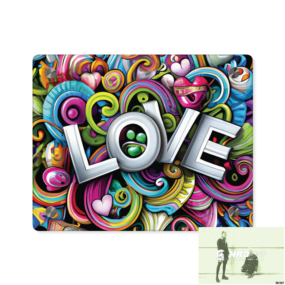 Rainbow LOVE Graphic Stained Glass Doodle Art Acrylic Wall Art Panels 10″ x 8″ (Horizontal) / 0.25’’ Home Decor