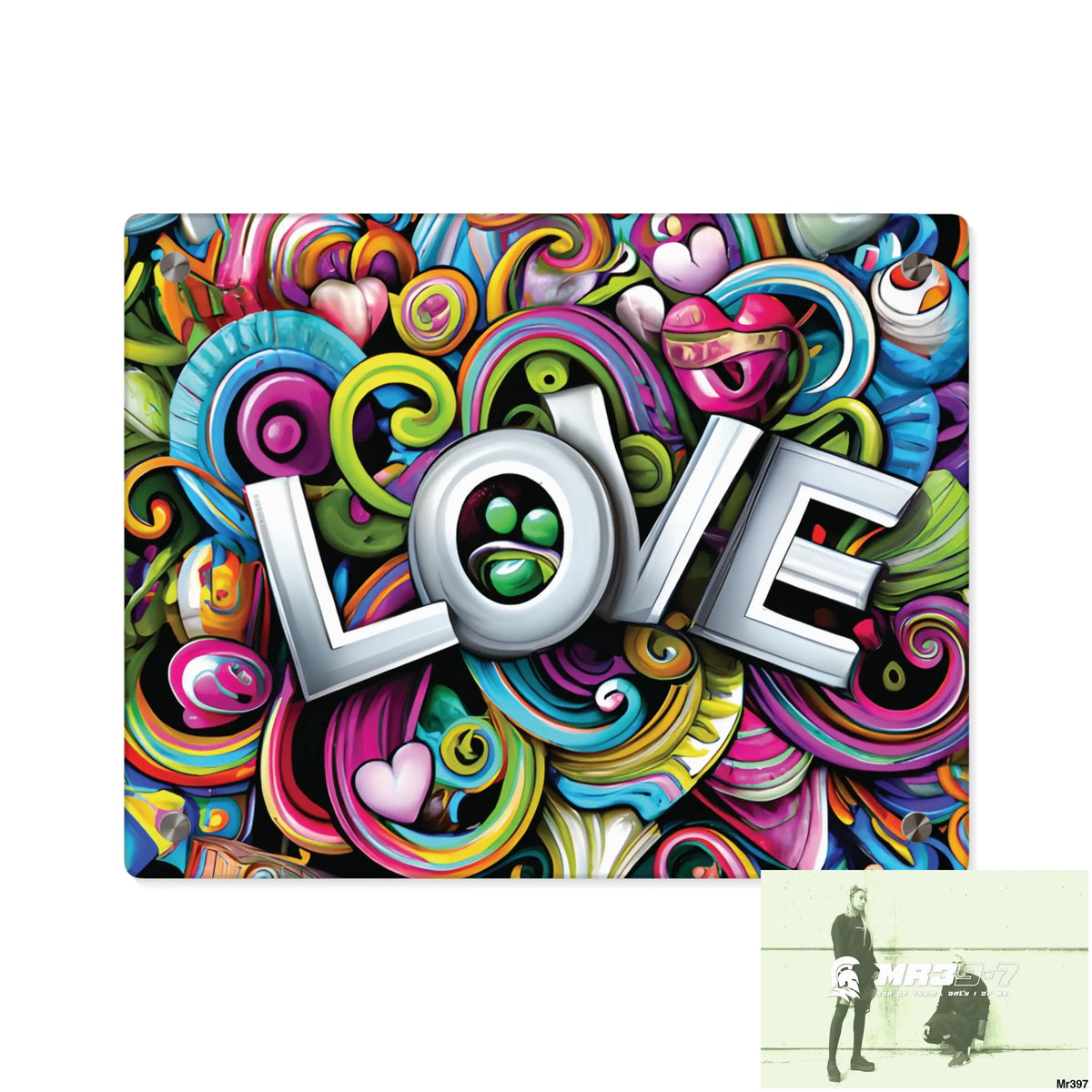 Rainbow LOVE Graphic Stained Glass Doodle Art Acrylic Wall Art Panels 14″ x 11″ (Horizontal) / 0.25’’ Home Decor