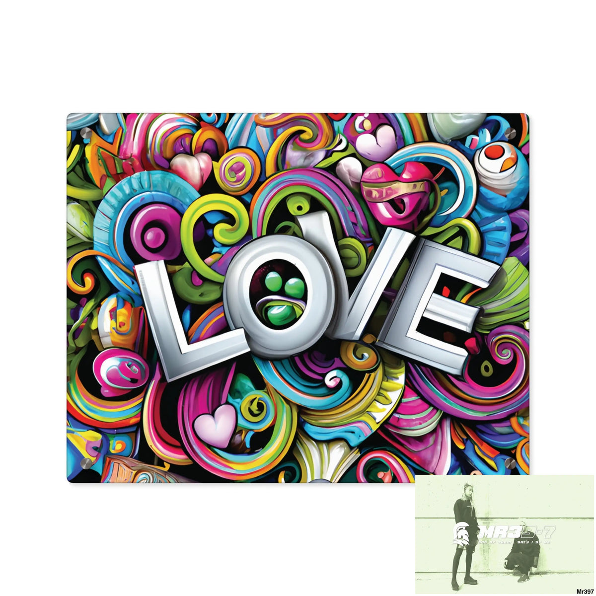 Rainbow LOVE Graphic Stained Glass Doodle Art Acrylic Wall Art Panels 20″ x 16″ (Horizontal) / 0.25’’ Home Decor