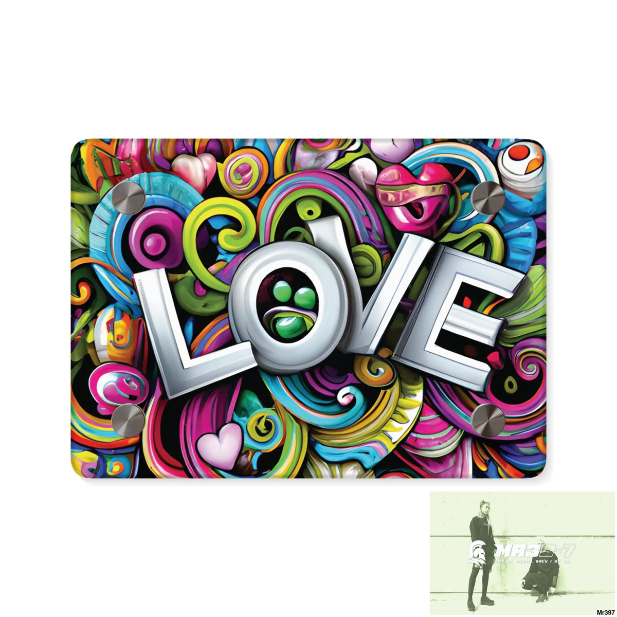 Rainbow LOVE Graphic Stained Glass Doodle Art Acrylic Wall Art Panels 7’’ x 5’’ (Horizontal) / 0.25’’ Home Decor
