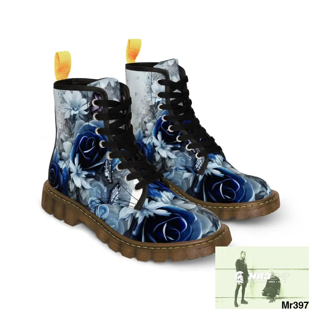 Raymond Swanland Floral Patten Blue Roses Women’s Canvas Boots Shoes