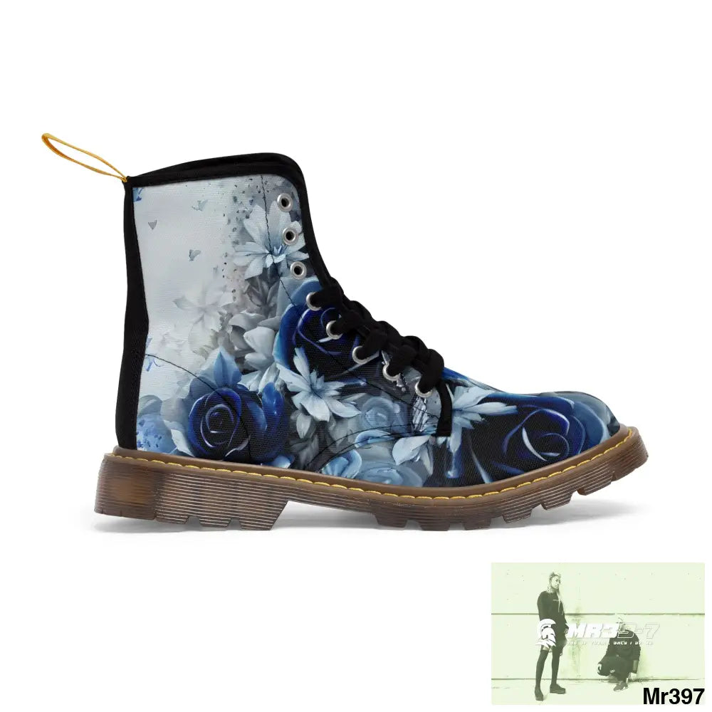 Raymond Swanland Floral Patten Blue Roses Women’s Canvas Boots Shoes