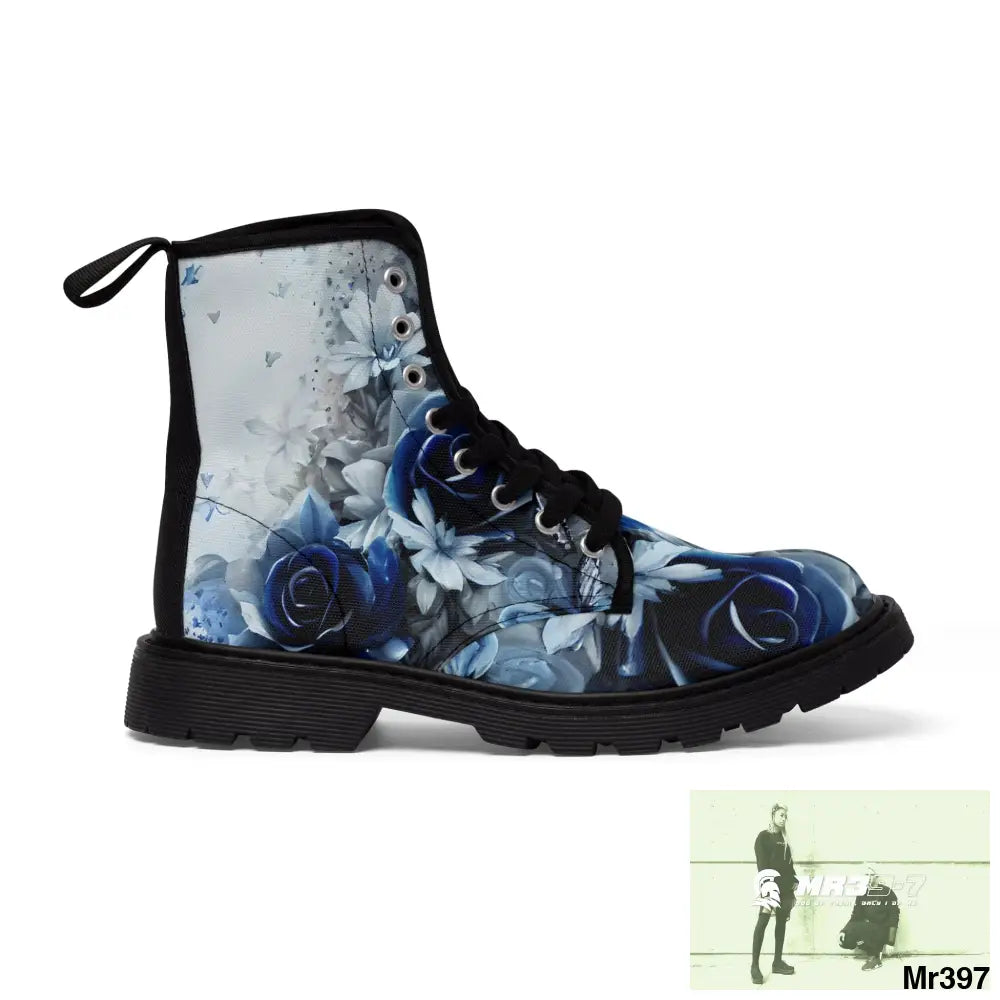 Raymond Swanland Floral Patten Blue Roses Women’s Canvas Boots Shoes