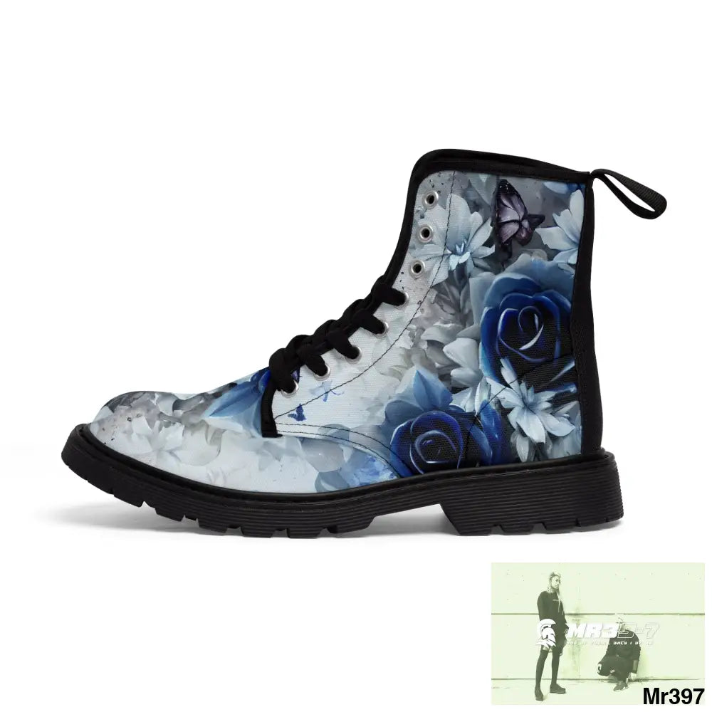 Raymond Swanland Floral Patten Blue Roses Women’s Canvas Boots Shoes