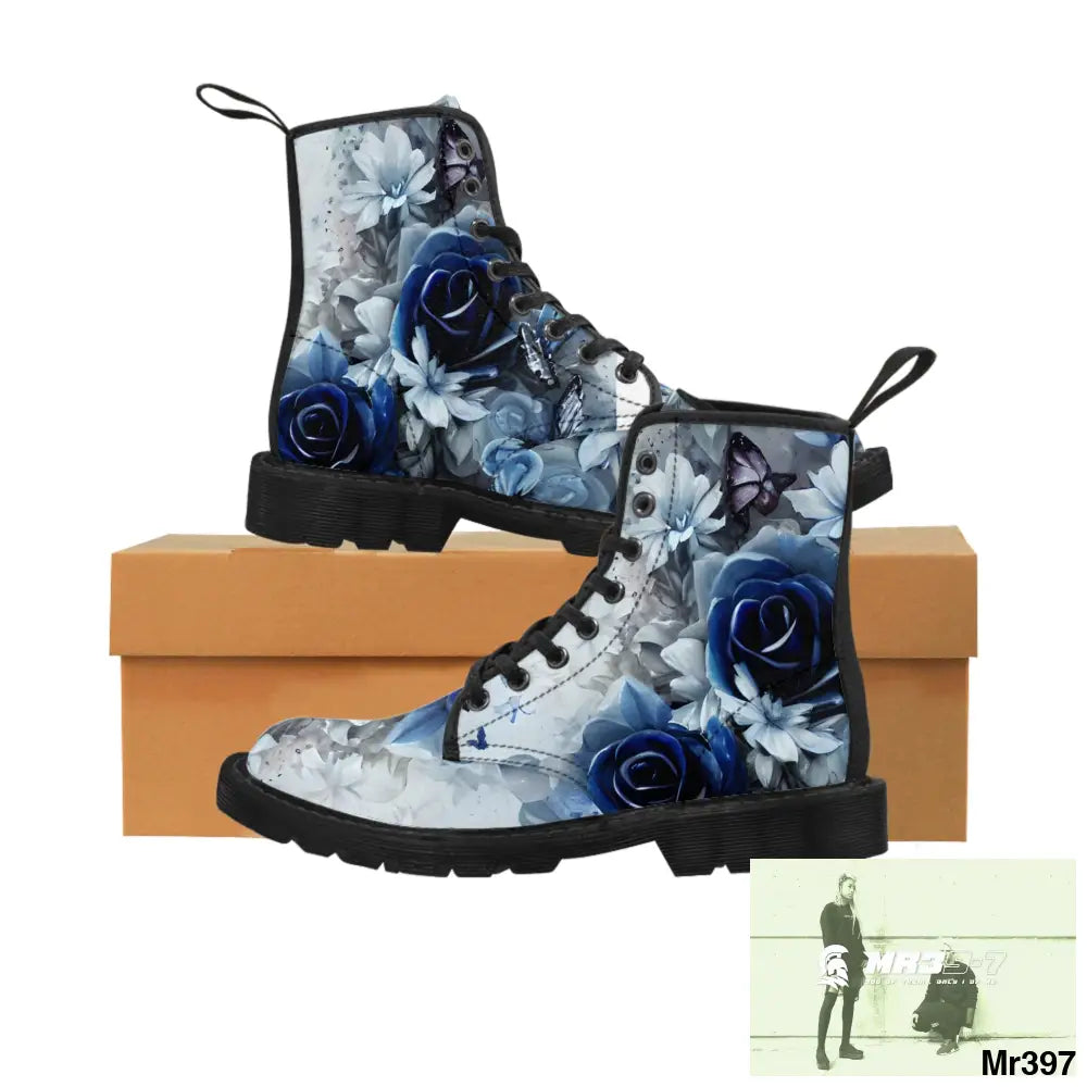 Raymond Swanland Floral Patten Blue Roses Women’s Canvas Boots US 6.5 / Black sole Shoes