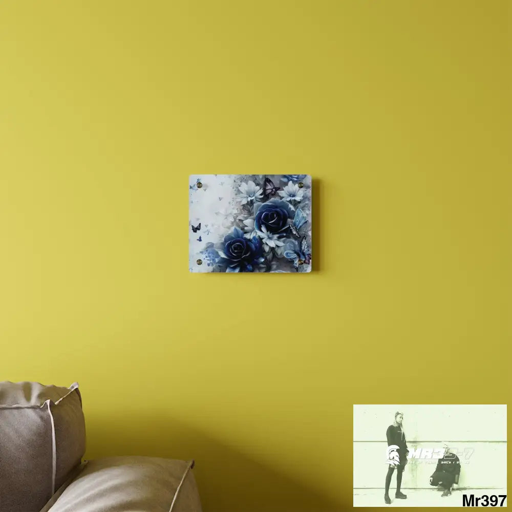 Raymond Swanland Floral Pattern in Navy Blue and Pale White Acrylic Wall Art Panels Home Decor