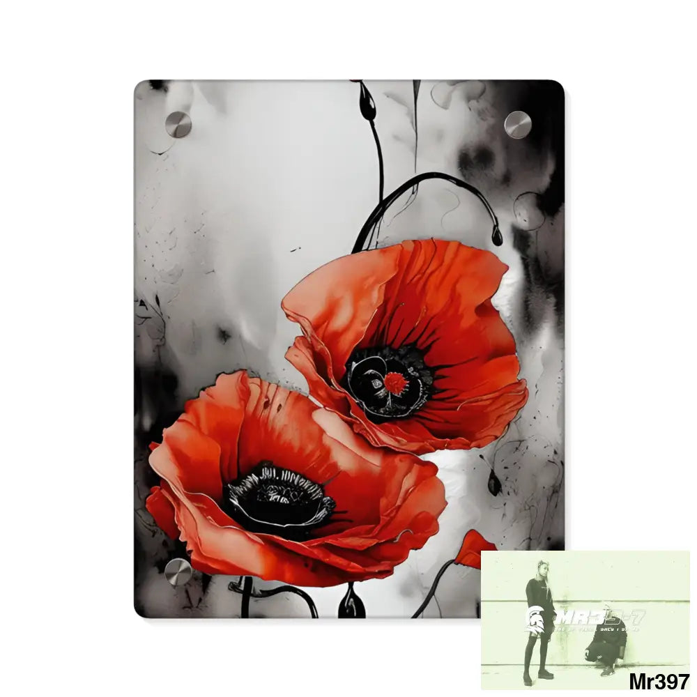 Red Chrome Black Ink Flow Poppies 3D Floral 8k Resolution Acrylic Wall Art Panels 8″ x 10″ (Vertical) / 0.25’’ Home