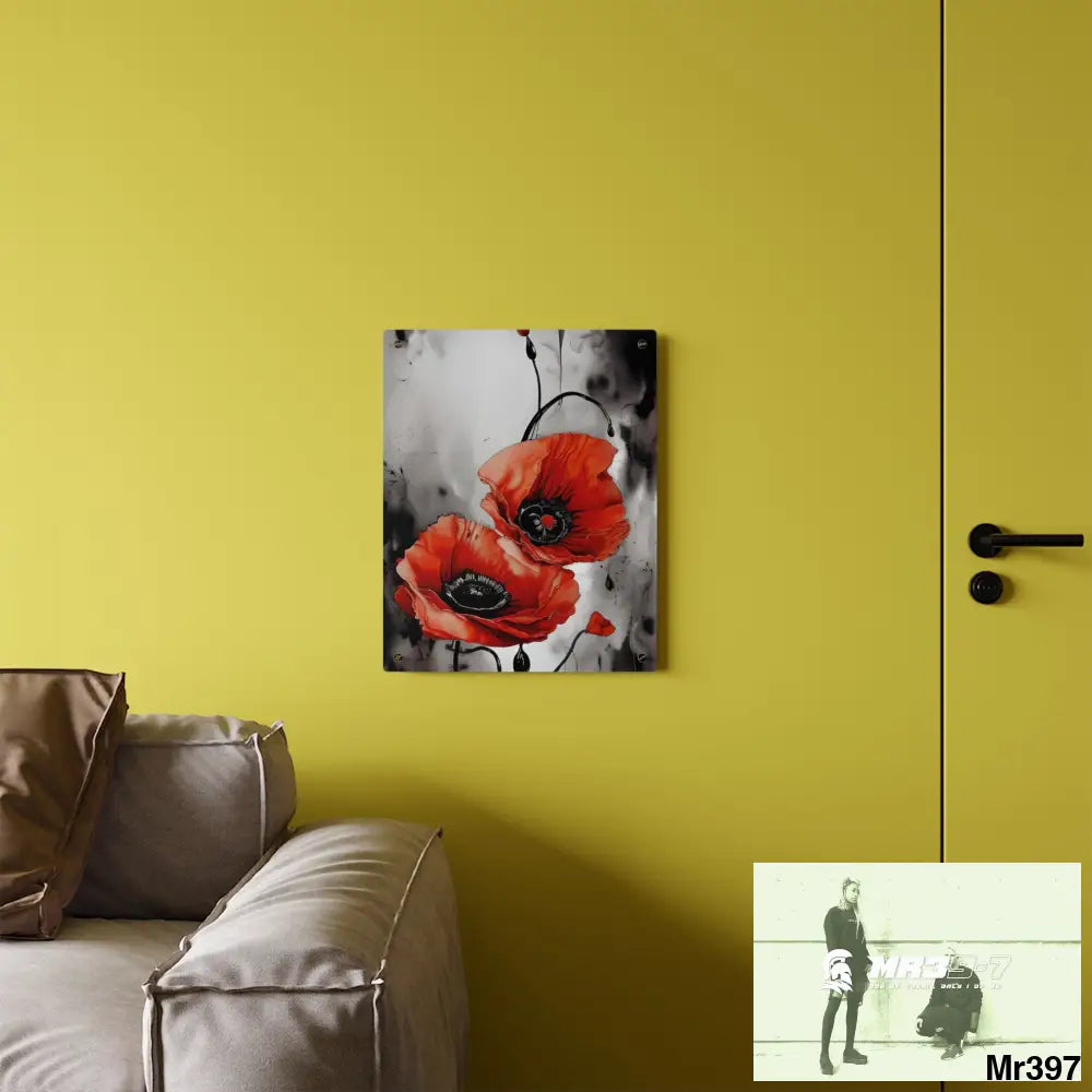 Red Chrome Black Ink Flow Poppies 3D Floral 8k Resolution Acrylic Wall Art Panels Home Decor
