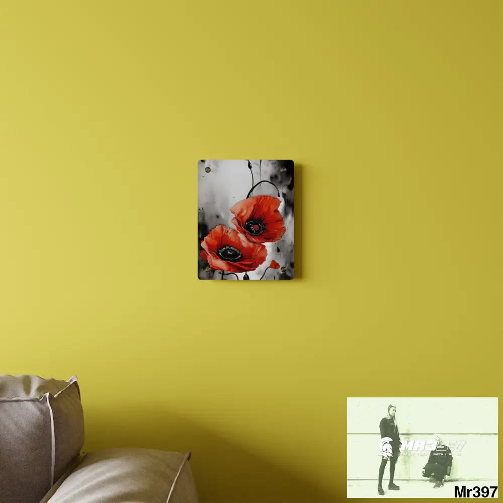 Red Chrome Black Ink Flow Poppies 3D Floral 8k Resolution Acrylic Wall Art Panels Home Decor