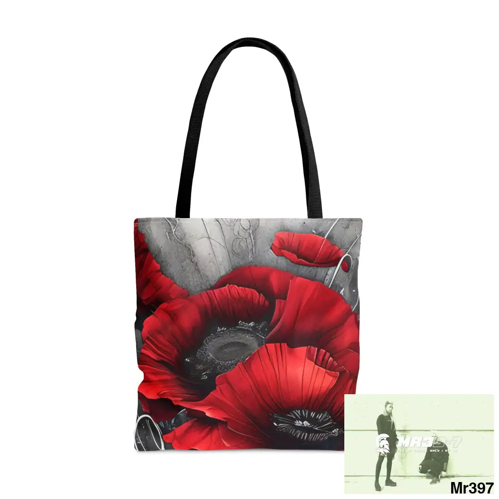 Red flow blank ink Poppies Tote Bag (AOP) Large Bags