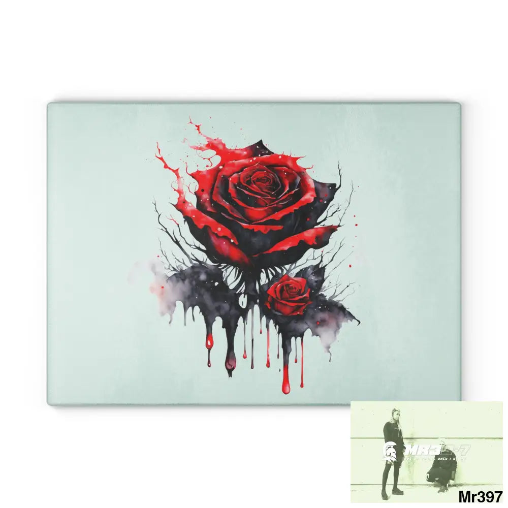 Red Rose with blood drippings on black abstract background Cutting Board 11’’ x 15’’ / Rectangle Home Decor