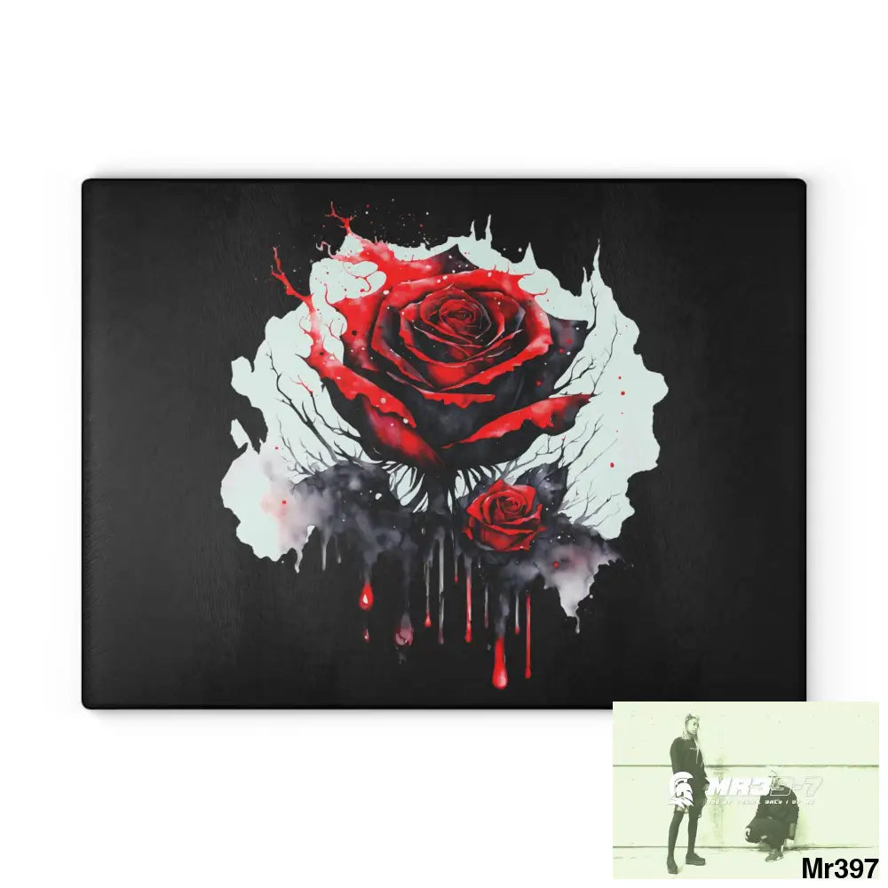 Red Rose with blood drippings on black abstract background Cutting Board 11’’ x 15’’ / Rectangle Home Decor