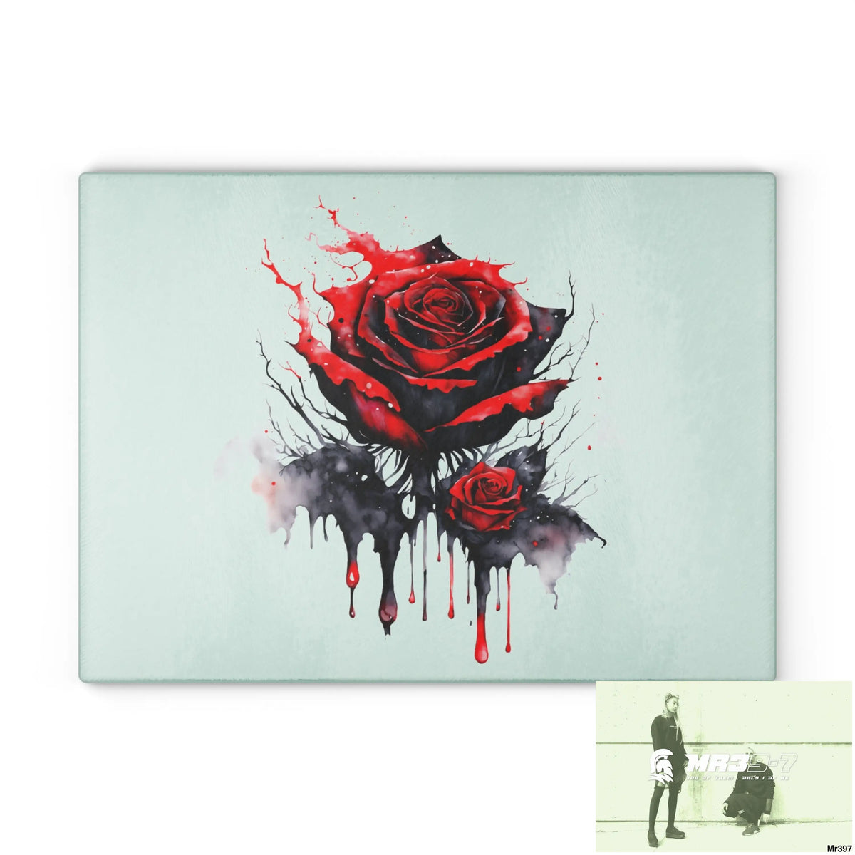 Red Rose with blood drippings on black abstract background Cutting Board 11’’ x 15’’ / Rectangle Home Decor