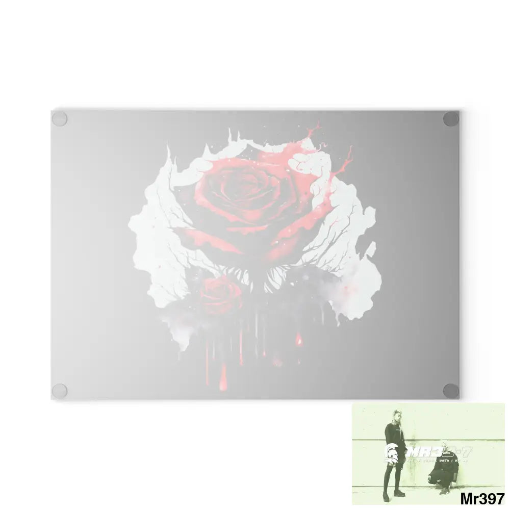 Red Rose with blood drippings on black abstract background Cutting Board Home Decor
