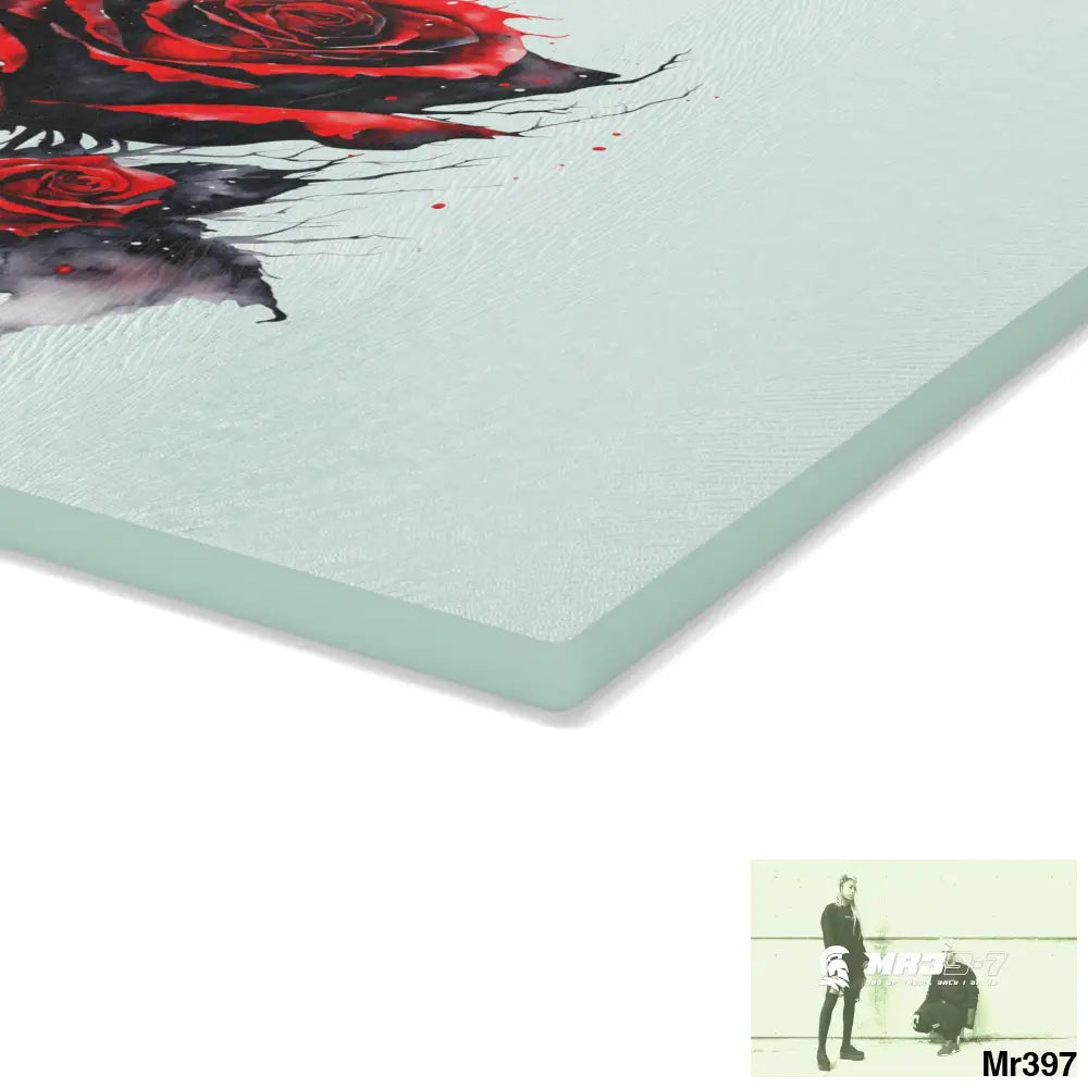 Red Rose with blood drippings on black abstract background Cutting Board Home Decor