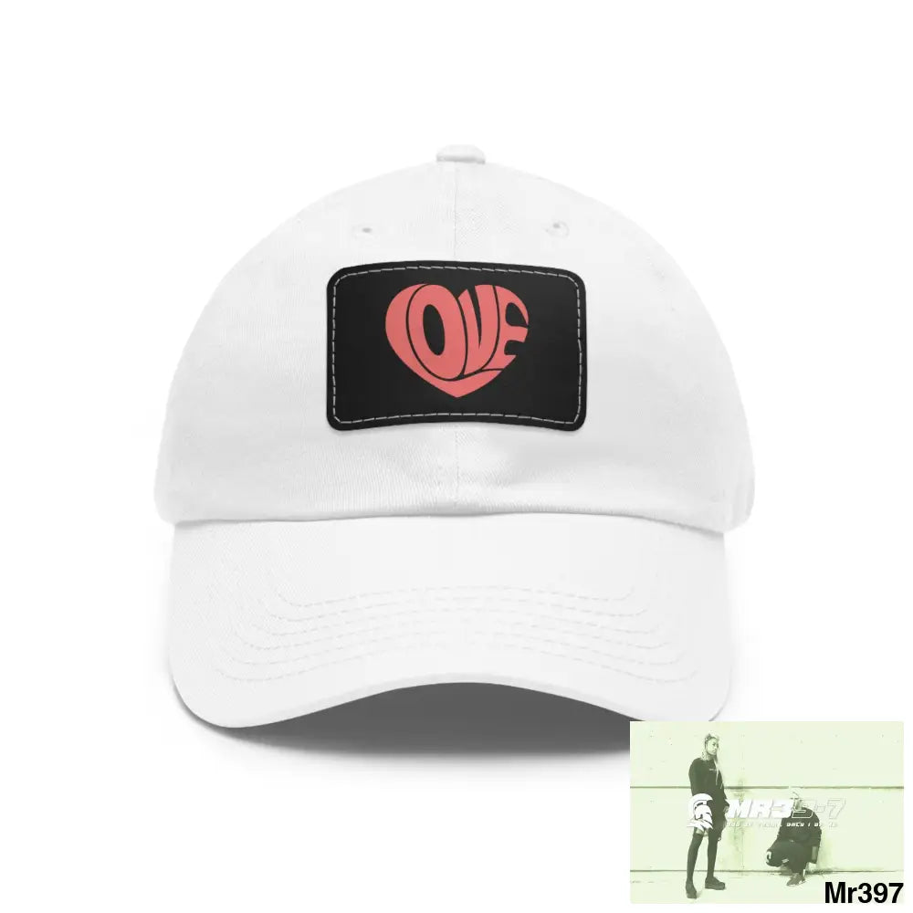 Retro Love Dad Hat with Leather Patch (Rectangle) White / Black patch / Rectangle / One size Hats