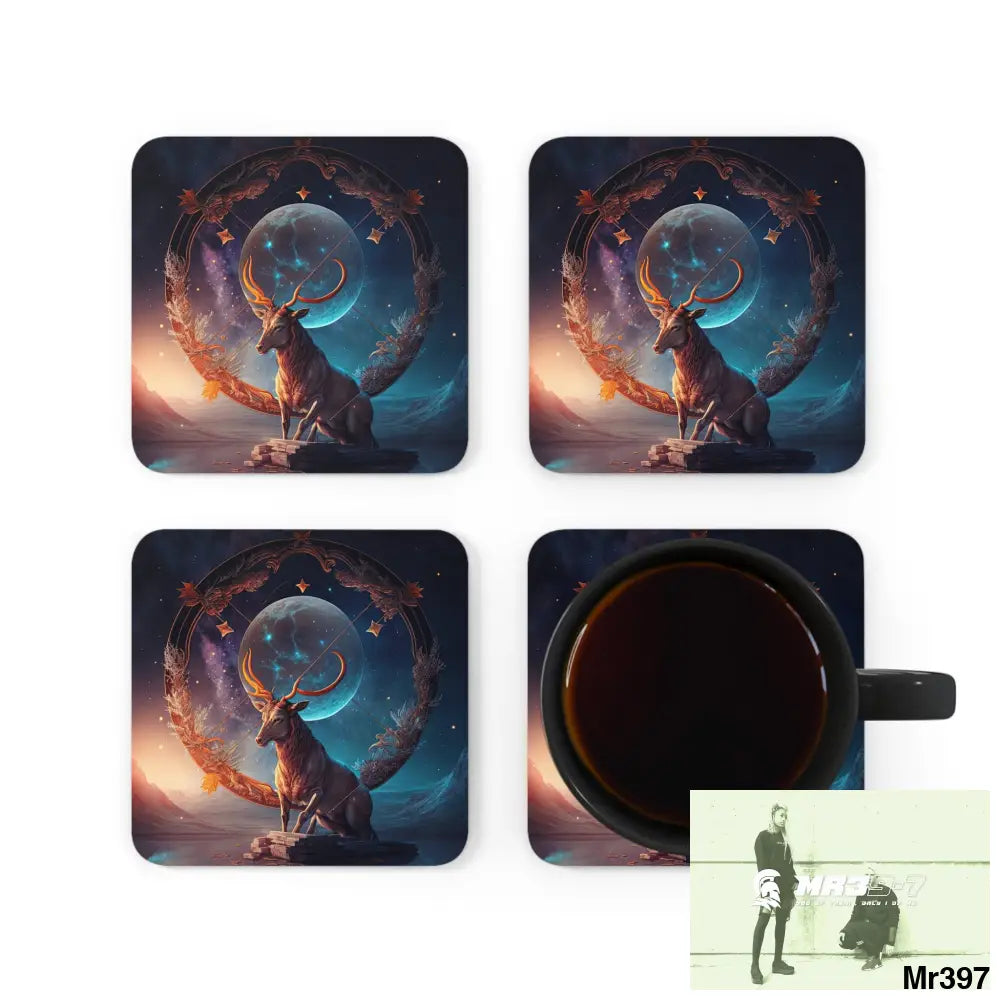 Sagittarius Zodiac Coaster Set Cork / 3.75’’ × 3.75’’ / Square Home Decor