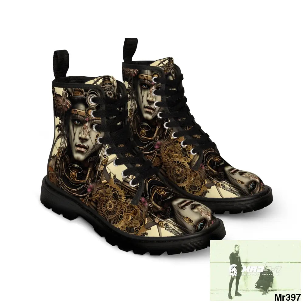 SAMURAI VISHNU SHIVA STEAMPUNK CLOCKWORK Mens Canvas Boots Shoes
