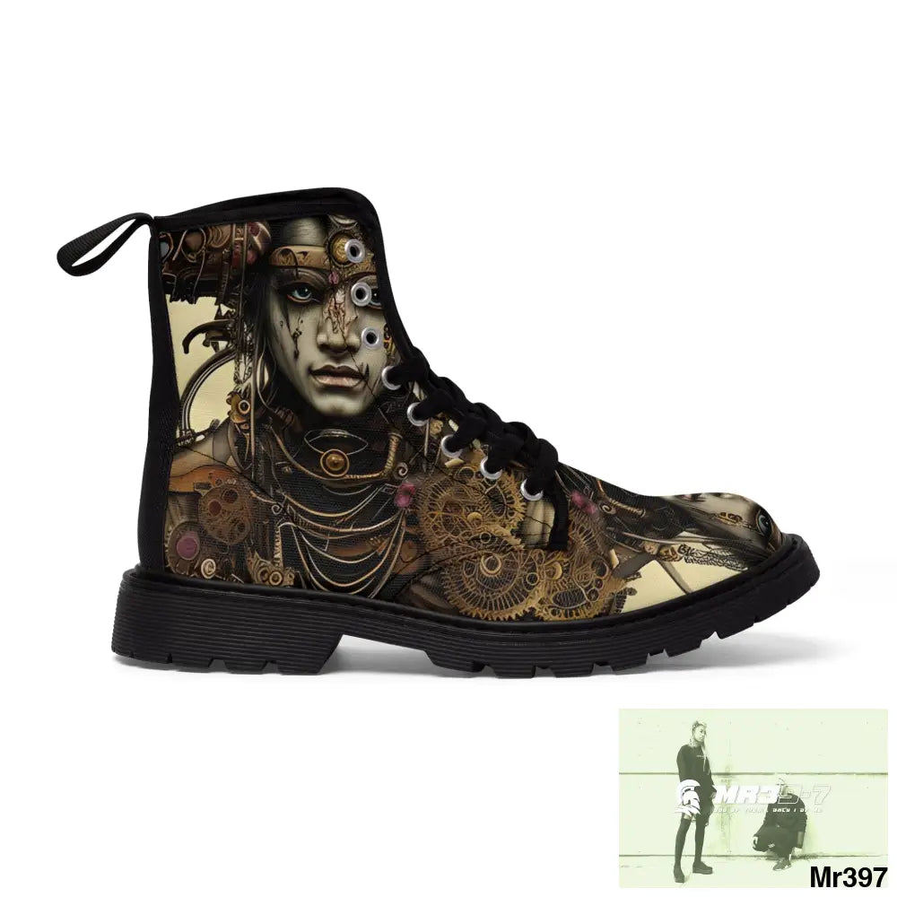 SAMURAI VISHNU SHIVA STEAMPUNK CLOCKWORK Mens Canvas Boots Shoes
