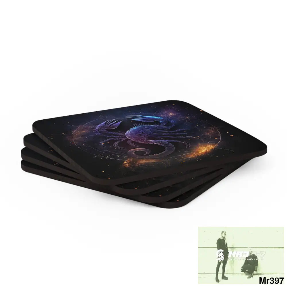 Scorpio Zodiac Coaster Set Cork / 3.75’’ × 3.75’’ / Square Home Decor