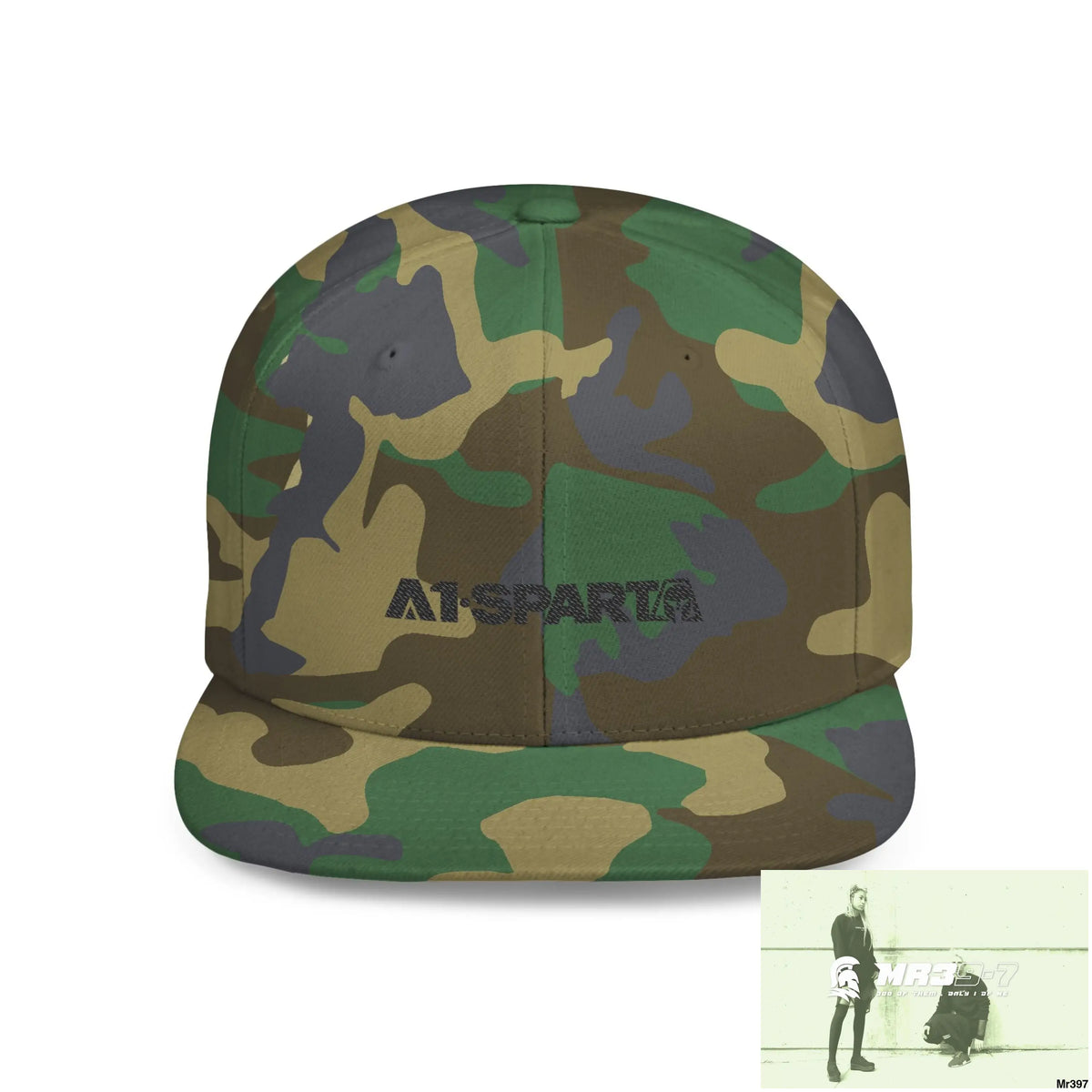 Snapback Hat — A1-Sparta Retro Logo Flat-Bill Cap One size / Green Camo Hats